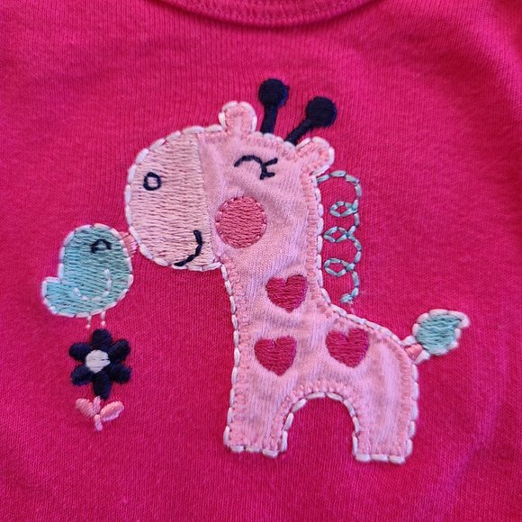 ♡ 5/$20 - Gerber Girl's Magenta Pink Giraffe Bird Heart Flower Bodysuit 0-3mo. - Picture 3 of 5